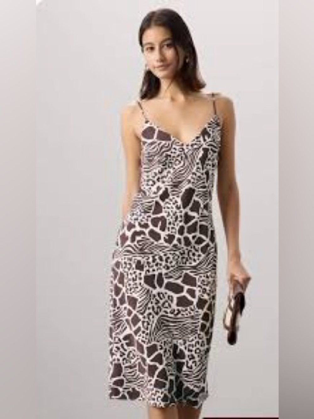 Adam Lippes Brown & White Printed Midi Slip Dress